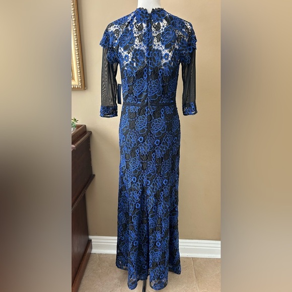 Shoshanna Midnight Raven Black Blue Floral Lace Dress Evening Gown Size 6 NWT - Picture 5 of 12